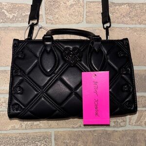 Betsey Johnson Black Quilted Crossbody Bag with skulls